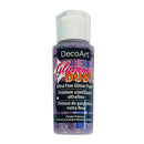 A bottle of DecoArt Glamour Dust Ultra Fine Glitter Paint in the shade Purple Princess, featuring a white cap and a purple glittery label on a white background.