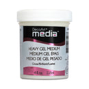 A white plastic jar of DecoArt Media Heavy Gel Medium, 4 fl oz (118 ml), on a solid white background.