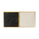 A square decorative tile or coaster with a split design, featuring a glossy black textured panel on the left and a matte off-white panel on the right, bordered by a thin gold-toned edge, shown against a plain white background.