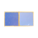 Two square blue textured panels with a gold border, displayed side-by-side on a plain white background.