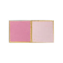 Four square chipboard,  pink and pale pink, set in a clear rectangular case with gold-toned edges, shown on a plain white background.