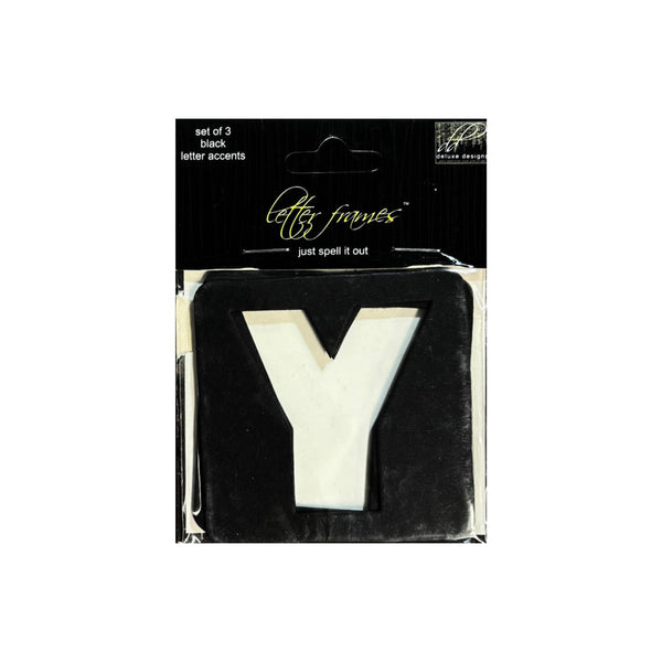 A set of three black letter accents in the shape of the letter 'Y', presented in its original retail packaging. The packaging features a black header card with the brand name 'Lottie Finnes' and text indicating it is a 'set of 3 black letter accents'.