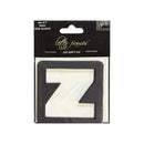 A packaged set of three black letter accents, featuring a large white letter 'Z' shown in front of a black header card with the brand name 'Letter Frames' and the tagline 'just spell it out'.