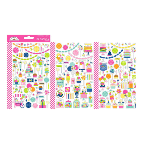 Three sheets of colorful mini bows sticker collection by Paper Kits, featuring various pastel and bright pink, blue, yellow, and green bow designs, displayed on a clean white background.