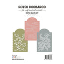 Product packaging for Dutch Doobadoo Dutch Mask Art, showing three stencil templates in olive green, dusty pink, and light gray on a white background.