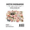 Dutch Sticker Art collection cover featuring a collage of pink and white flowers, butterflies, a vintage camera, and teacups, with the brand name Dutch Doobadoo at the top.