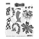 Stamper Candy Wings 'Divisions' clear stamp set featuring black and white decorative arrows, flowers, and geometric patterns on a white background.