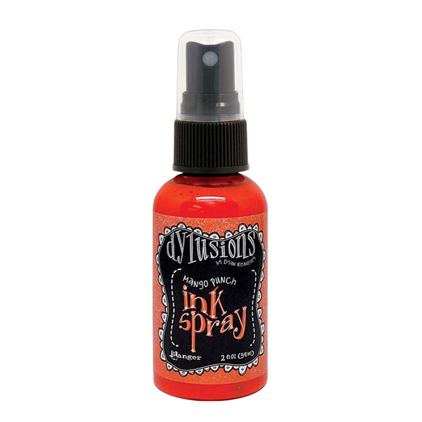 Orange ink spray bottle with black cap on a white background