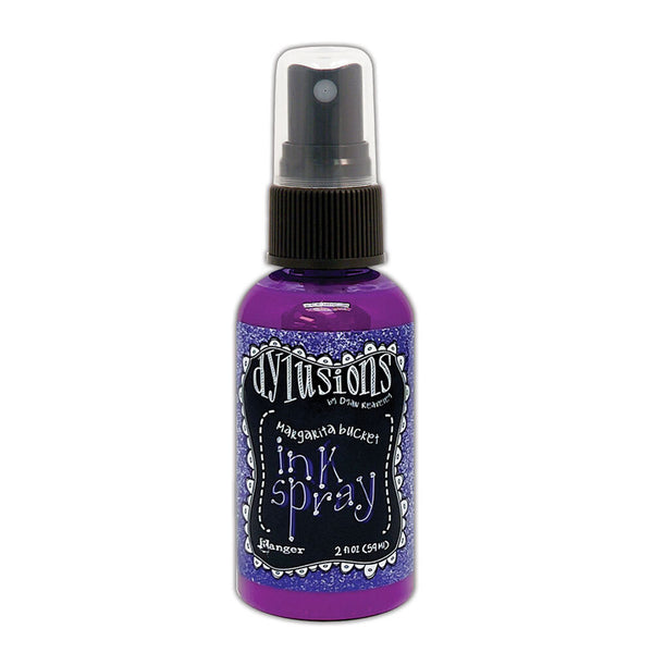 Purple ink spray bottle with black cap on a white background
