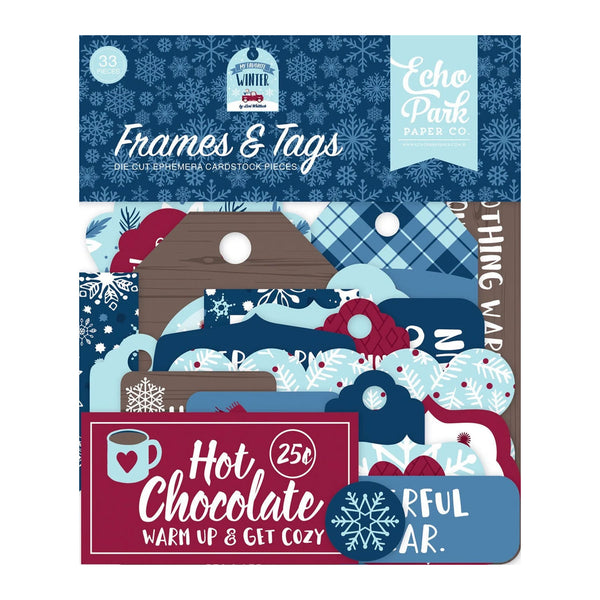 Packaging of Echo Park Frames & Tags with winter-themed design and text.