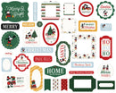 Collection of Christmas-themed labels and stickers with festive designs and text.