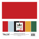 Echo Park Paper Co. Christmas-themed coordinating solids paper pack, featuring a large red sheet at the top and a row of color swatches along the bottom including red, light blue, black, mustard yellow, and green, with a central 'Mouse Me Christmas' label.