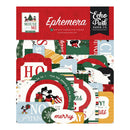 Echo Park Paper Co. 'Ephemera' die-cut cardstock piece set featuring a festive Christmas collage of layered paper designs with Mickey Mouse, holiday text, plaid, stripes, and red header packaging.