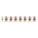 A repeating horizontal strip of a cartoon mouse character dressed in a red and black outfit with yellow shoes, shown on a plain white background.