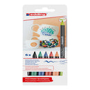 Packaging of edding porcelain brushpens with a mug design on a white background