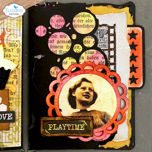 Vintage-style collage with text and a portrait, featuring the word 'PLAYTIME'.