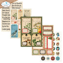 A collection of autumn-themed scrapbooking paper sheets and coordinating circular stickers from Elizabeth Craft Designs, featuring vintage labels, seasonal illustrations, and fall motifs.