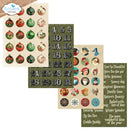 Three sheets of Christmas-themed adhesive stickers from Elizabeth Craft Designs, featuring colorful ornaments, silver advent numbers, and holiday quotes on a white background.