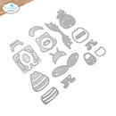 A set of Halloween-themed metal cutting dies arranged on a white background, with the Elizabeth craft designs logo in the top-left corner.
