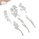 Five silver metal die-cut floral and botanical shapes arranged on a white background, with the Elizabeth Craft Designs logo in the top-left corner.