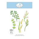 A craft die set by Elizabeth Craft Designs featuring four different botanical leaf and flower designs in green, yellow, and pink, displayed on a white background with a light blue header.