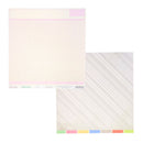 Two sheets of patterned paper from the brand Elle's Studio displayed on a clean white background. The top-left sheet features a very fine pink grid pattern, while the bottom-right sheet has diagonal stripes in light gray and white with a colorful chevron border at the bottom.