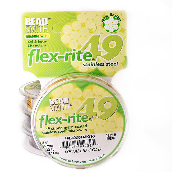 BeadSmith Flex-rite 49 Strand Beading Wire 0.014" x 30ft - Metallic Satin Gold