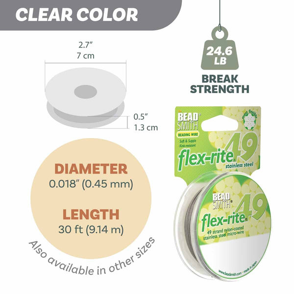 BeadSmith Flex-rite 49 Strand Beading Wire 0.018" x 30ft - Clear