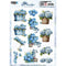 3D push-out sheet with blue flowers and buckets on a white background
