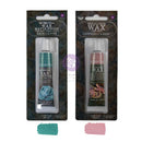 Two tubes of Melody Wax Embossing Wax in their retail packaging, shown side-by-side. The left tube is Sage Leaves matte finish in a teal-green color, and the right tube is Cotton Candy matte finish in a dusty pink color.