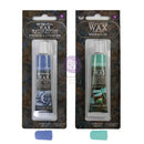 Two tubes of Melodynomy Metallic Wax Matte Finish craft wax in French Lavender and Mermaid Sea Green, shown in their retail packaging with color swatches below.