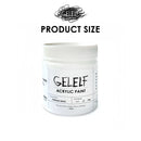 A white plastic jar of GELF Art 'Geelf' Premium Series Acrylic Paint on a white background, with 'PRODUCT SIZE' text and the GELF logo above it.