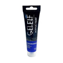 Tube of GELELT acrylic paint in ultramarine color on a white background