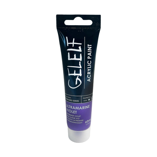 Gelcoat acrylic paint tube with black and purple packaging on a white background