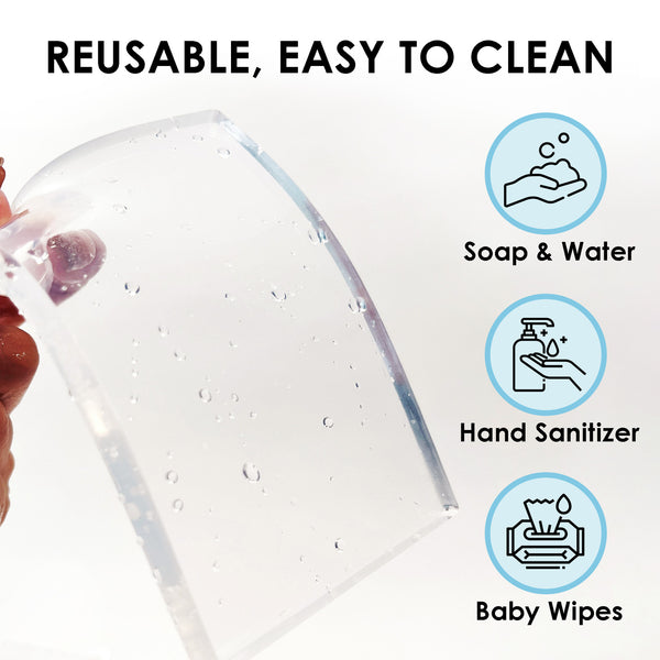 Reusable product with icons for cleaning methods on a white background