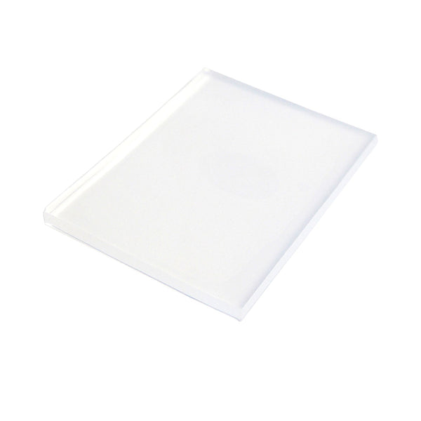 Clear rectangular plastic sheet on a white background