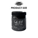 A black jar of GEL ELF GEL-7 acrylic paint on a white background, with 'PRODUCT SIZE' text and the GEL ELF logo above it.