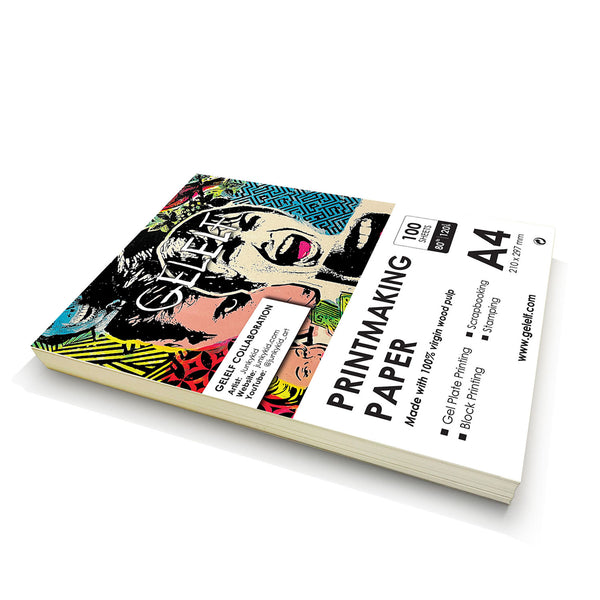 Gelli Printmaking Paper book with colorful design on a white background