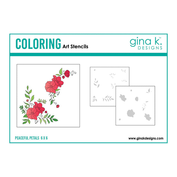 Gina K. Designs coloring art stencils with floral design on a white background