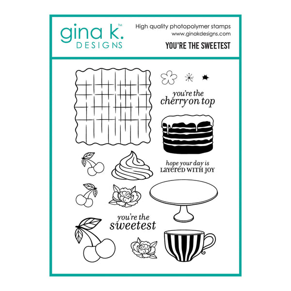 Gina K. Designs clear photopolymer stamp set titled 'You're the Sweetest' on a white background with a teal border.