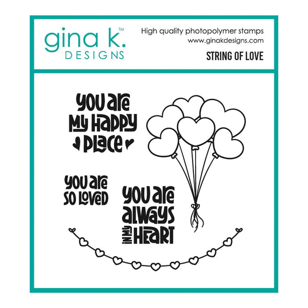 Gina K Designs stamp set with text and balloon design on a white background
