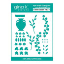 gina k. Designs cutting dies packaging with floral and leaf designs on a teal background