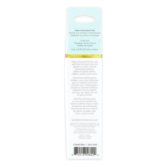 The back of a SparBloom Heat Activated Foil card, showing product information, instructions, and a barcode on a white background.