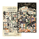 Boozahead 'Booofal Greetings' chipboard pieces, tags, and frames set, showing both the flat sheet of assorted designs on the left and a styled collage of the pieces on the right.