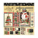 A packaged scrapbook paper collection sheet labeled 'Unique Paperflys Graphix 45 Merry Christmas 8x8 Collection Pack,' showing multiple festive patterned sheets and a central snowman design on a cream background.