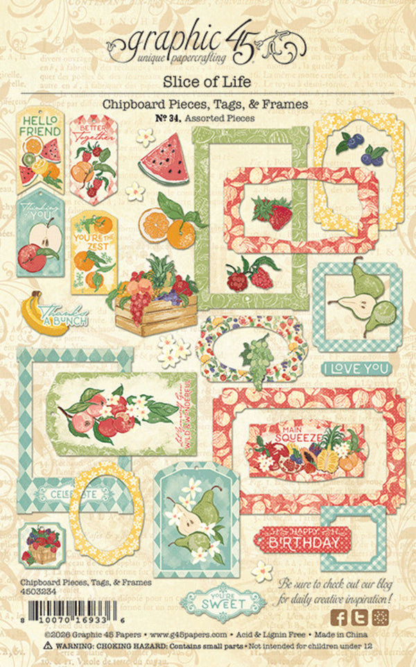 Graphic 45 Chipboard Die-Cuts - Tags & Frames, Slice of Life