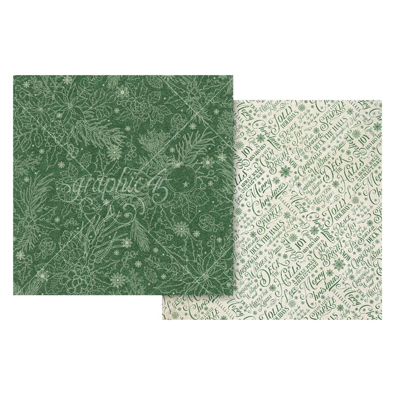 Graphic 45 Deck The Halls Double-Sided Cardstock 12"x 12" - Boughs of Holly