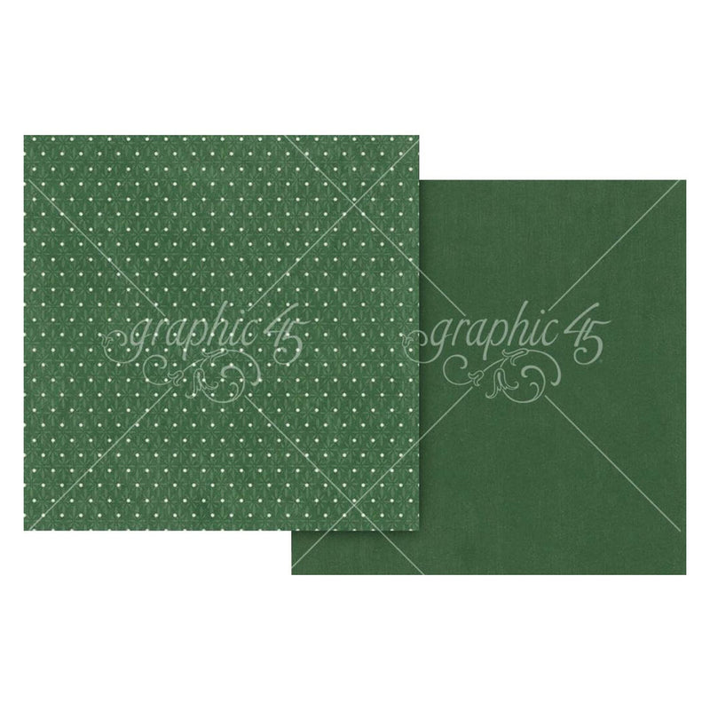 Graphic 45 Deck The Halls Double-Sided Cardstock 12"x 12" - Holly Green