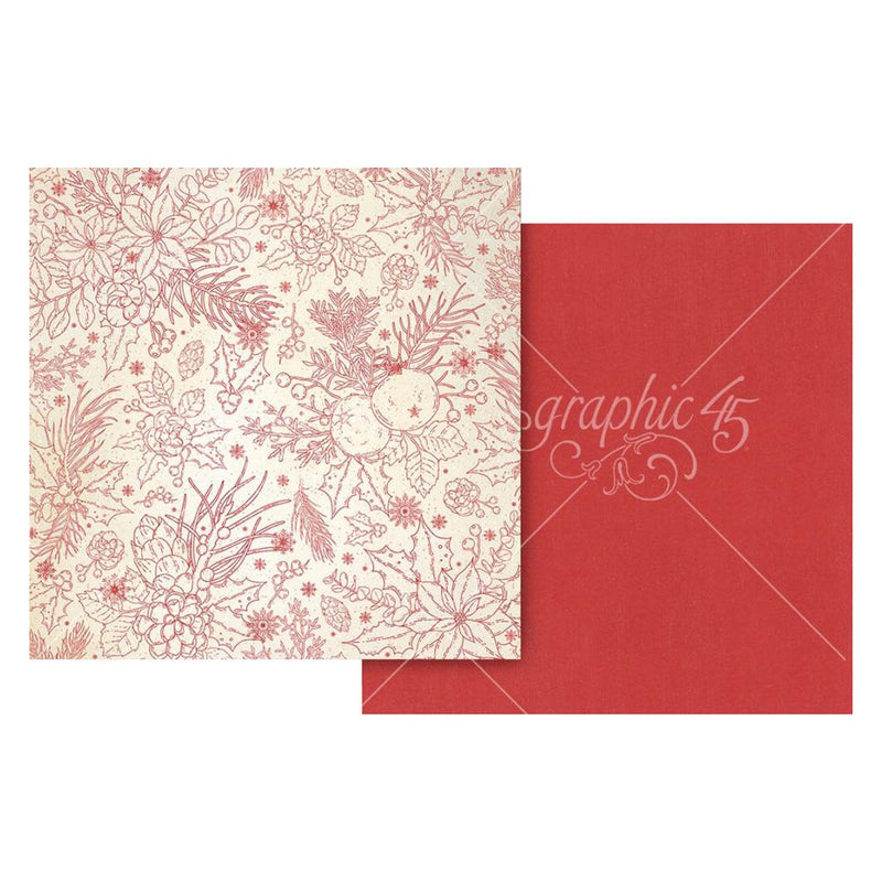Graphic 45 Deck The Halls Double-Sided Cardstock 12"x 12" - Poinsettia Red