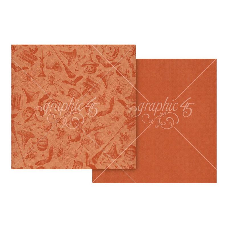 Graphic 45 Ghostly Greetings Double-Sided Cardstock 12"x 12" - Pumpkin Orange